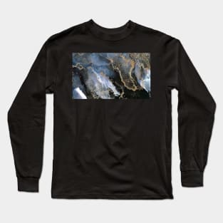 Abstract Waves Black Gold Blue & White Long Sleeve T-Shirt